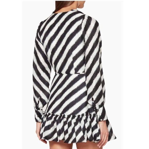 AJE Black & White Striped Tablas Mini Ruffles Wrap Dress Long Sleeve Size 6 NWOT - Picture 9 of 12